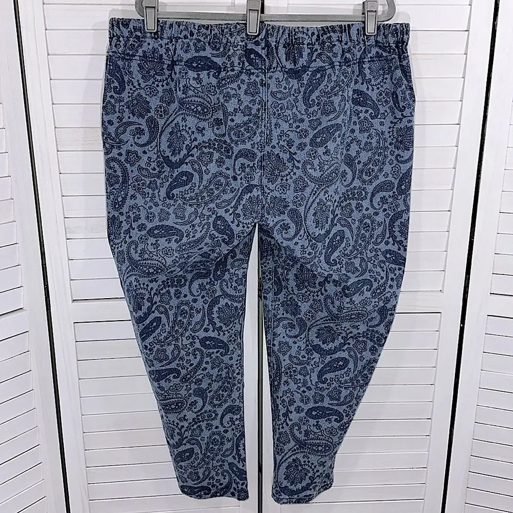 DG2 Blue Paisley Denim Pants Pull On Size 3XP NWT